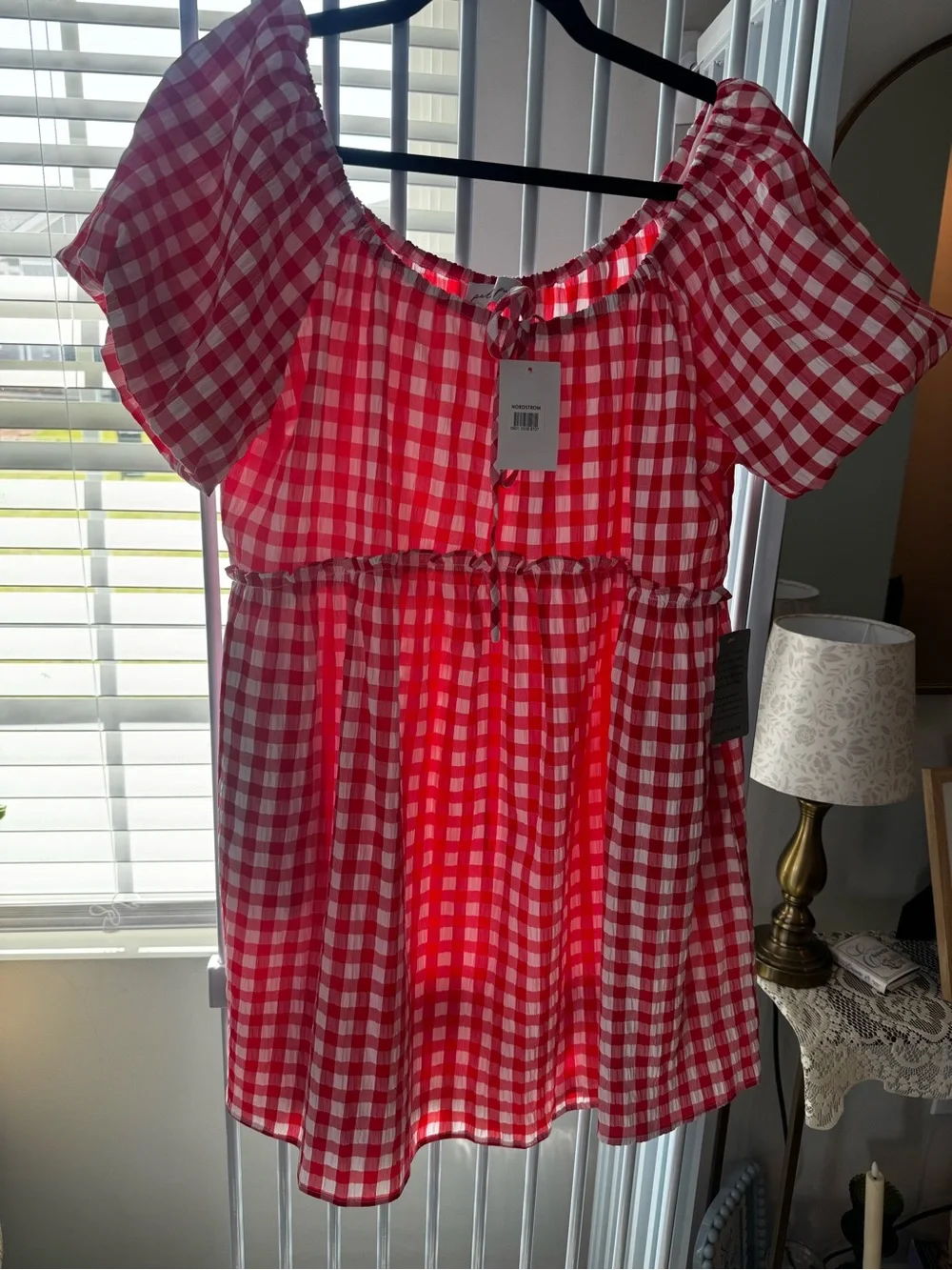 Petal & Pup Red and White Gingham Drawstring Mini Dress - Picture 3 of 4